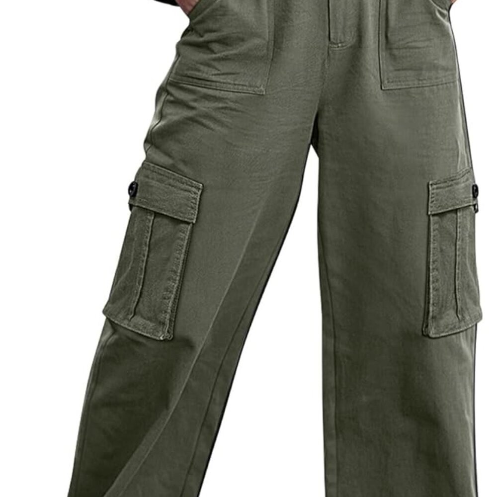 Comfortable High Waisted Cargo Trousers - Wide Leg, 6-Pocket Design For Women